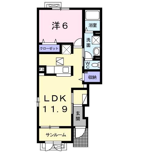 COSTA MESA I(1LDK/1階)の間取り写真