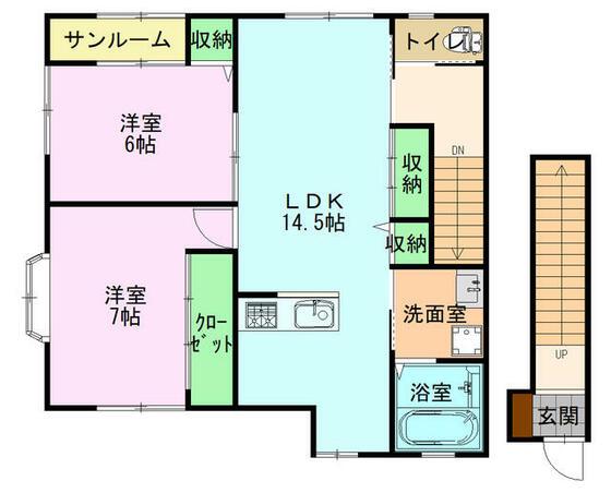 フィオーレ(2LDK/2階)の間取り写真