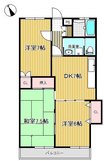 横山ハイツ(3DK/2階)の間取り写真
