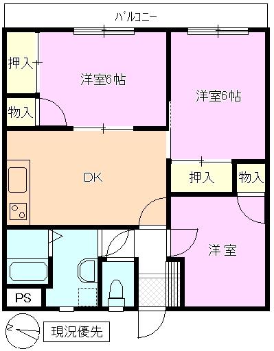 セントラルプラザわかば(3DK/2階)の間取り写真