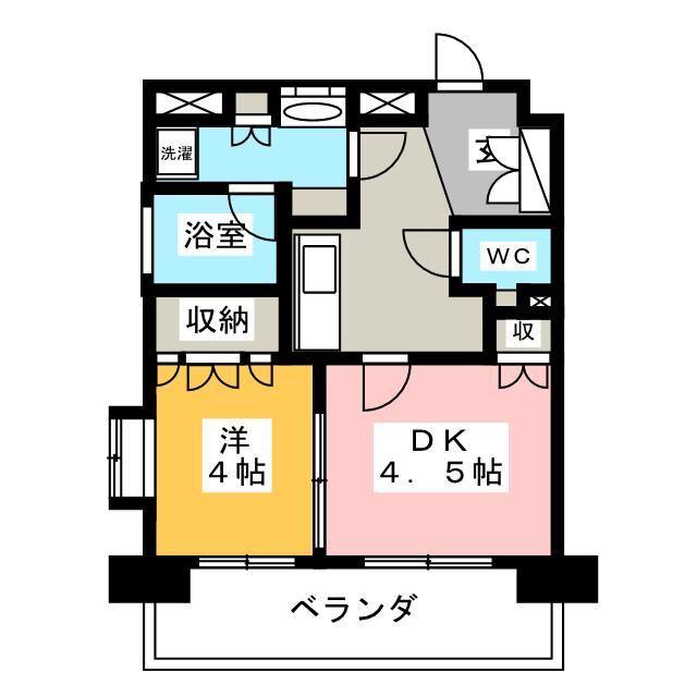 コートラクリア京橋(1DK/7階)の間取り写真
