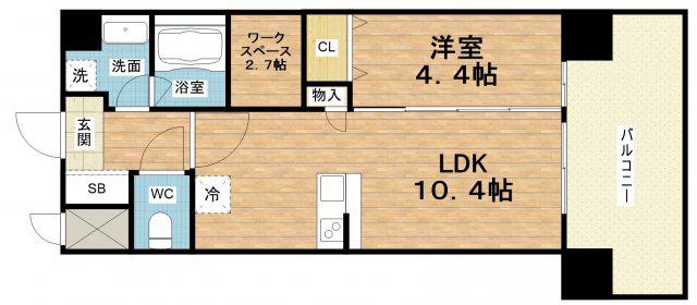 ATKレジデンスなんば(1LDK/4階)の間取り写真