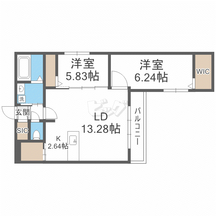 マエストラーレ山鼻(2LDK/3階)の間取り写真