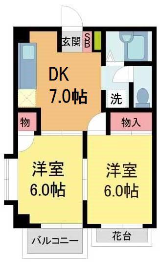 ファミール安倉II(2DK/1階)の間取り写真