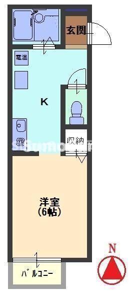 西之町ハイツB棟(1K/1階)の間取り写真