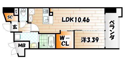 ウィングス西小倉(1LDK/9階)の間取り写真