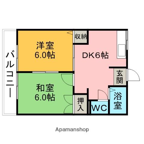 ウイング塩田 B(2DK/2階)の間取り写真