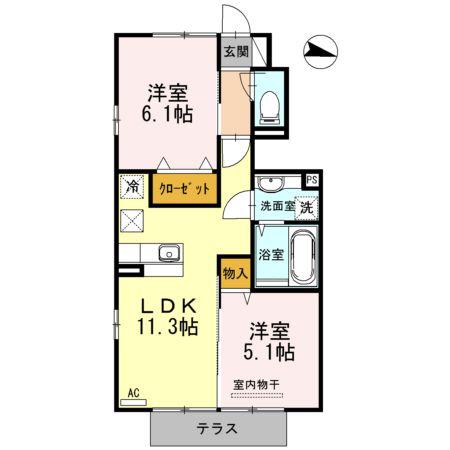 ヴァン・フレ吉野(2LDK/1階)の間取り写真
