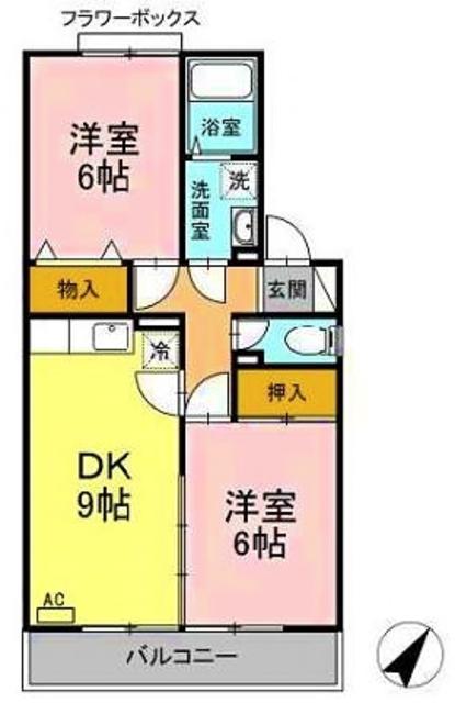 ヒルサイドタウンAB(2DK/1階)の間取り写真