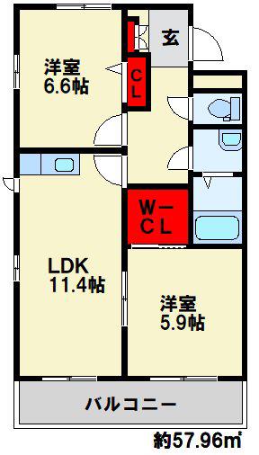 ヴィラ・アンボワーズ(2LDK/2階)の間取り写真