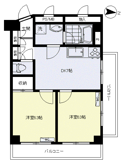 マンションプレーステージ(2DK/4階)の間取り写真