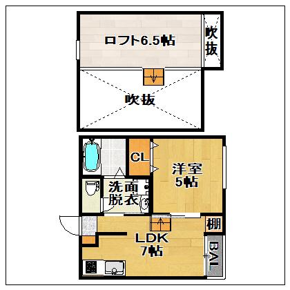 グランディール箱崎(1SDK/1階)の間取り写真