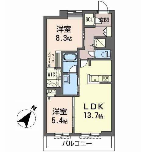 オカバ姫路青山シャーメゾンB(2LDK/2階)の間取り写真