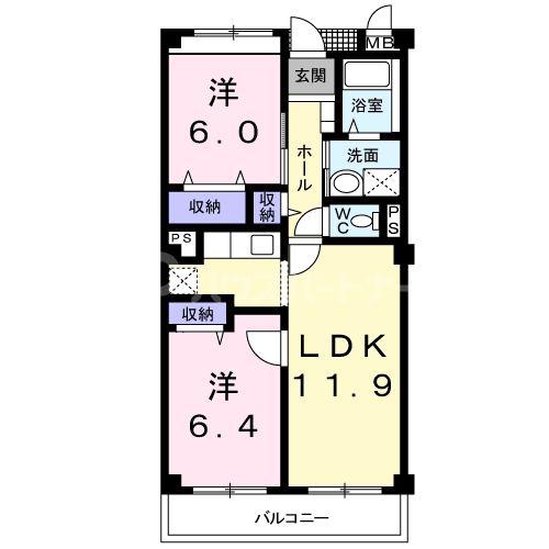 サンヒルズS(2LDK/2階)の間取り写真