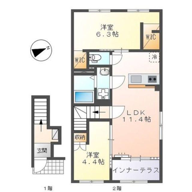 シャインテラス・アベニール(2LDK/2階)の間取り写真