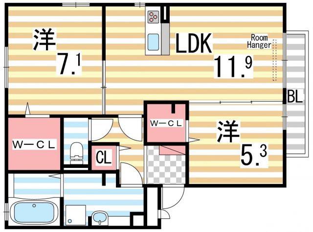 レジェンド深野(2LDK/2階)の間取り写真