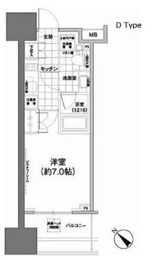 PARK HABIO武蔵小山(1K/5階)の間取り写真