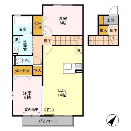 ラ・レアール・パス(2LDK/2階)の間取り写真