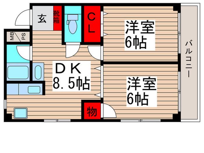 東菅野アローハイツ(2DK/2階)の間取り写真