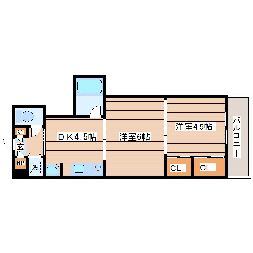 クレスト連坊(2DK/6階)の間取り写真