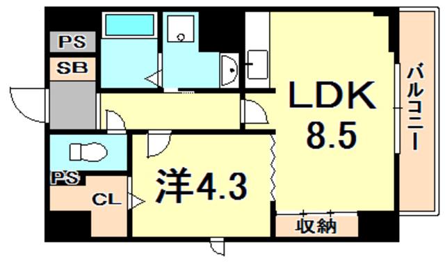 リブレメゾン伊丹(1LDK/6階)の間取り写真