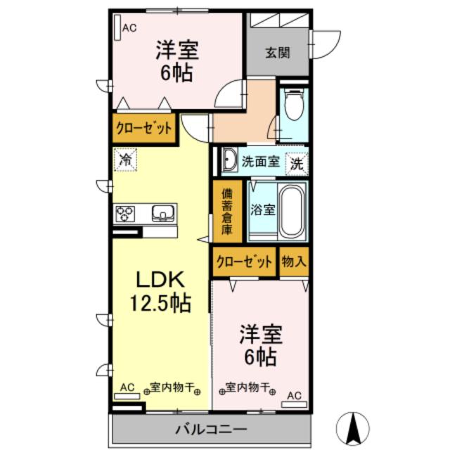 ファームサイドヒルキタノ(2LDK/2階)の間取り写真