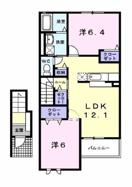 アズール 学園(2LDK/2階)の間取り写真