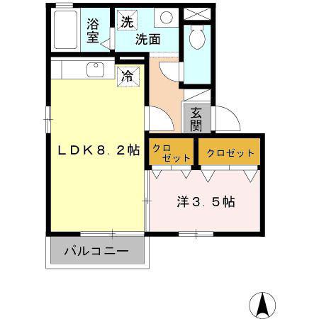 メゾン南本荘(1LDK/2階)の間取り写真