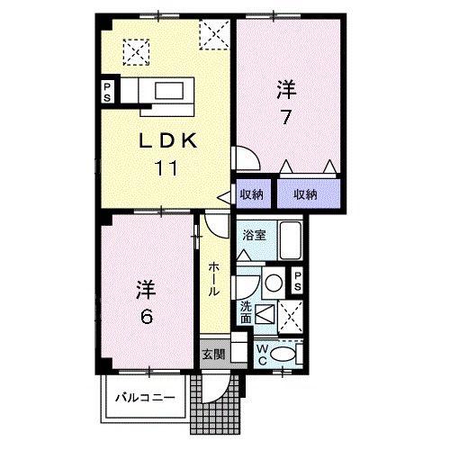 シャン・インテリオーネ(2LDK/1階)の間取り写真