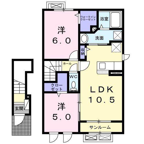 セルサス・鶴賀 A(2LDK/2階)の間取り写真