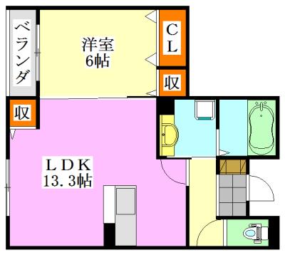 メゾンドール(1LDK/3階)の間取り写真