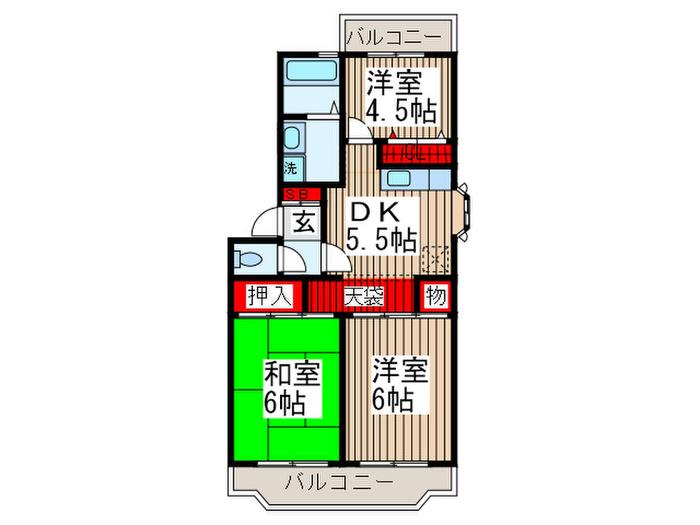 ベルエポック(3DK/1階)の間取り写真