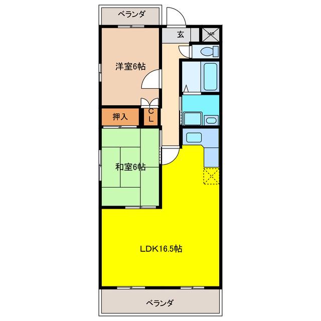 スプリングハイツ3(2LDK/3階)の間取り写真