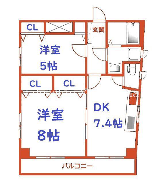 ハウスアーデル佃野(2LDK/1階)の間取り写真
