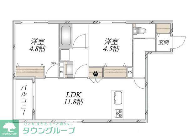 足立区梅田メゾン(2LDK/2階)の間取り写真