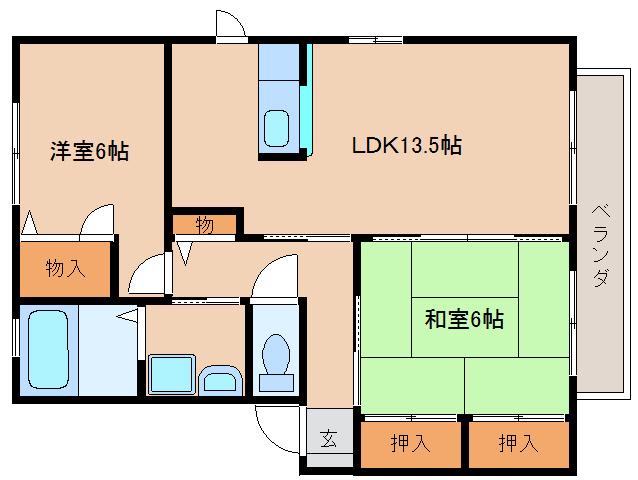 フェリシティーA棟(2LDK/2階)の間取り写真