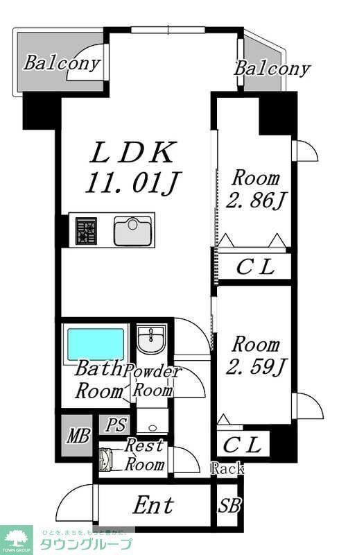 MODERN PALAZZO 西新PREMIER(2LDK/2階)の間取り写真