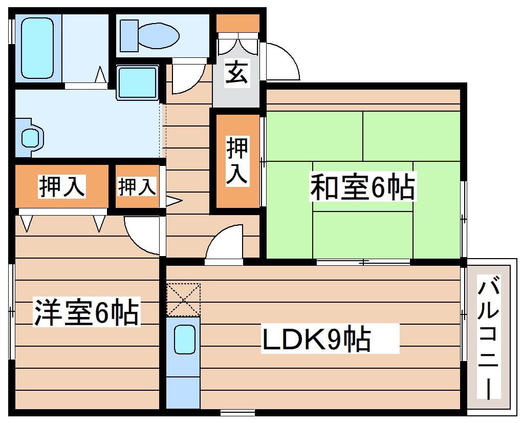 グランディール下馬B(2LDK/1階)の間取り写真
