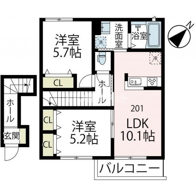 グリーンヒルD(2LDK/2階)の間取り写真