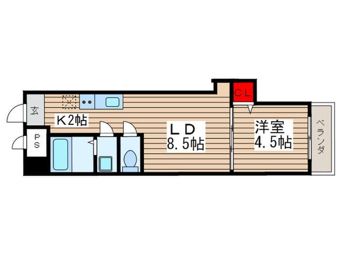 エスエス5(1LDK/9階)の間取り写真
