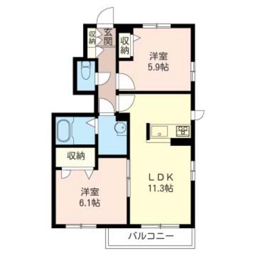 クリスタルMN I(2LDK/1階)の間取り写真