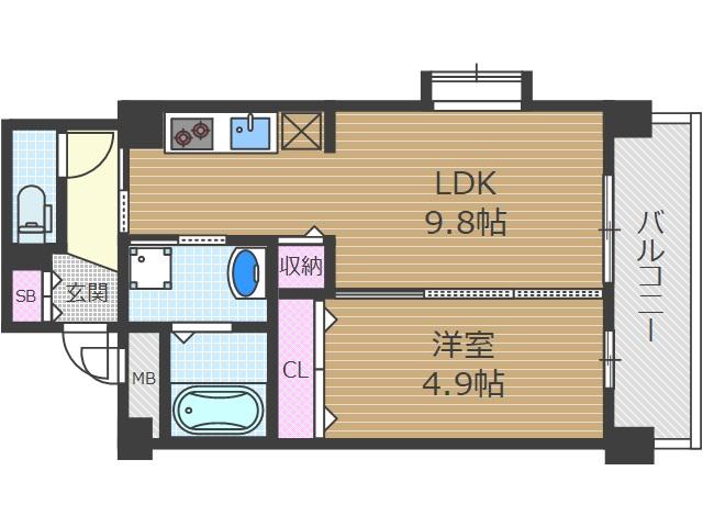 スプランティッド茨木天王(1LDK/5階)の間取り写真