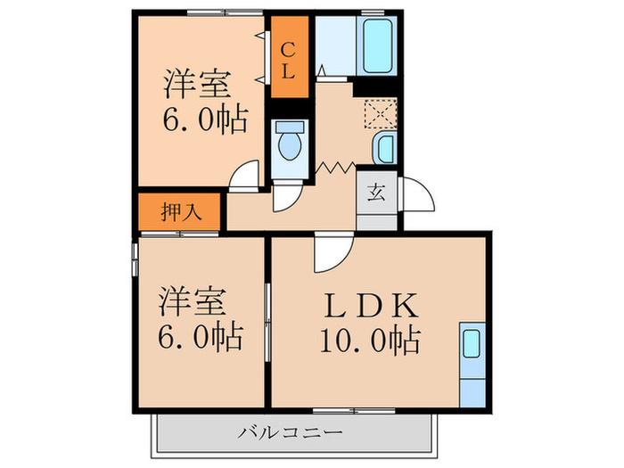 エクレール亀田A棟(2LDK/2階)の間取り写真