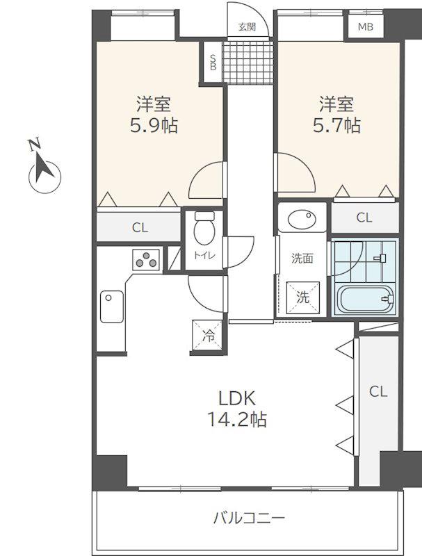 コージーハウスV(2LDK/5階)の間取り写真