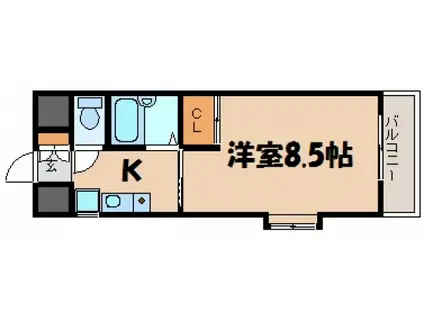 カーサ大正2ND(1K/3階)の間取り写真