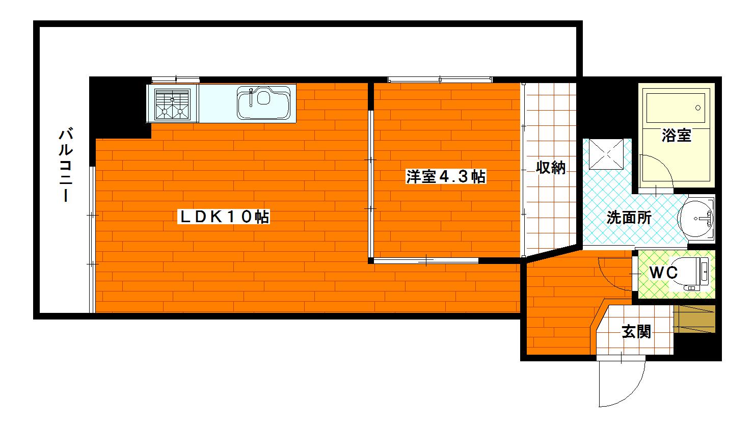 オプレ横川(1LDK/4階)の間取り写真