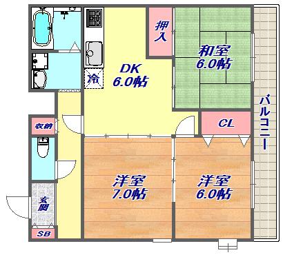 ハイム屋敷本(3DK/2階)の間取り写真