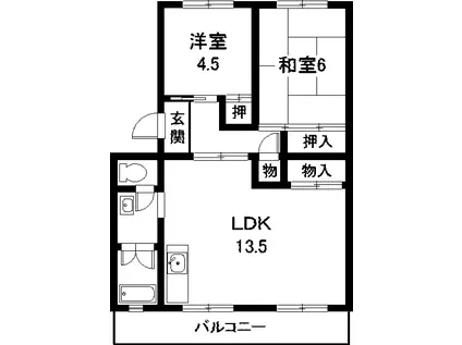 杉山コーポC(2LDK/1階)の間取り写真