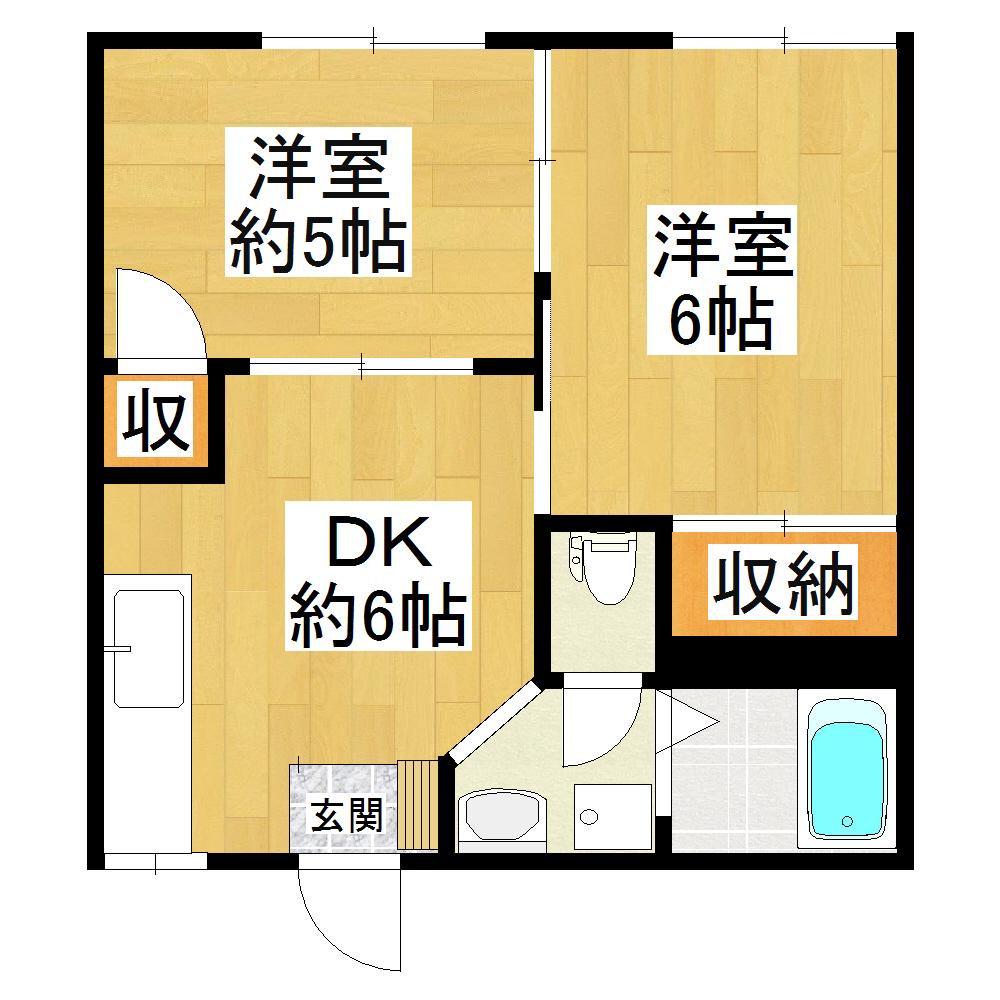 ミマスハイツC棟(2DK/1階)の間取り写真