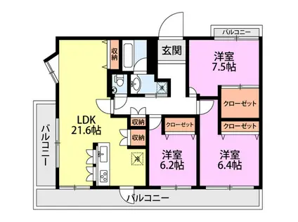 エクセランコート春日山 弐番館(3LDK/8階)の間取り写真